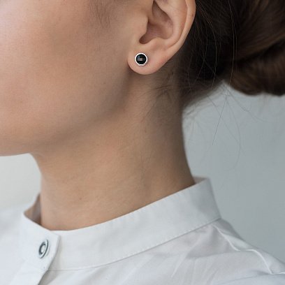 Срібні сережки - пусети (онікс) 122540 №2