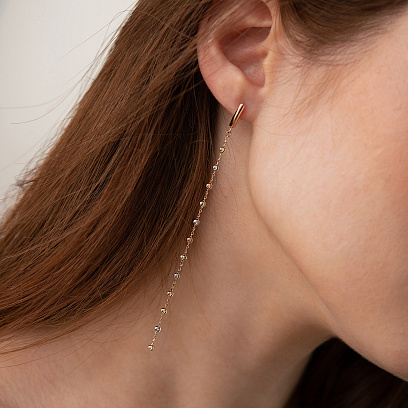 Серьги "Шарики на цепочке" (красное, желтое, белое золото) с09373 №6