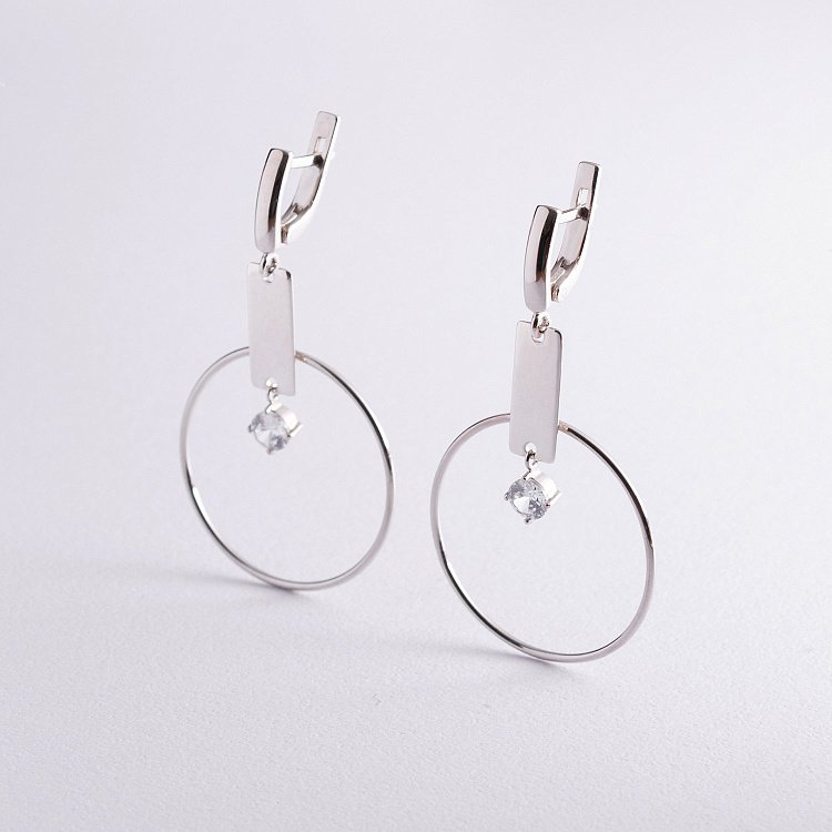 Серебряные серьги "Геометрия" с фианитами 4989 от ювелирного магазина Оникс - 1