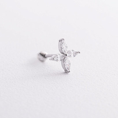 Одиночная серебряная серьга в хрящ ушка "Цветок" 40070 №2