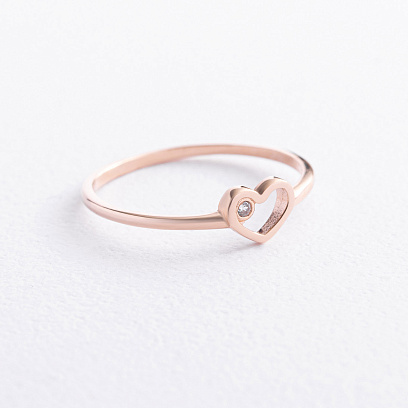 Кольцо "Сердечко" в красном золоте (фианит) к08487 №2