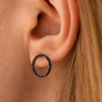 Золотые серьги - пусеты "Круговорот" (черные бриллианты) сб0481di №6