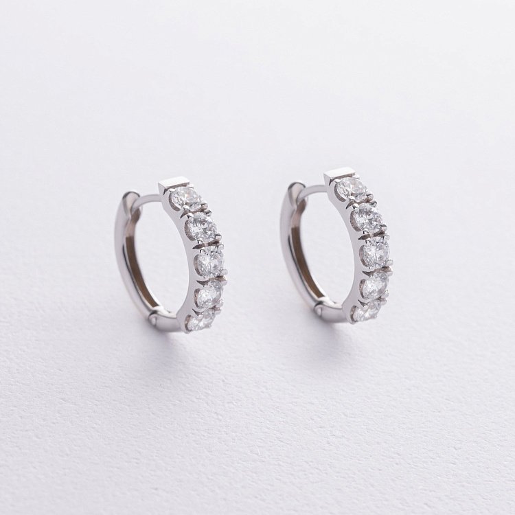 Сережки - кільця "Tracy" з фіанітами (біле золото) с09188 від ювелірного магазину Онікс