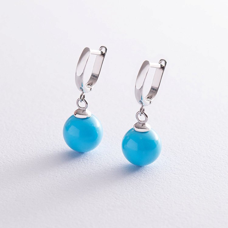 Золотые серьги с бирюзой с05967 от ювелирного магазина Оникс