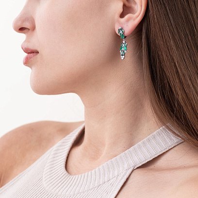 Серебряные серьги с агатом, кварцом и фианитами 2950/9р-GRAGQG №3