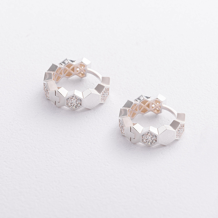 Срібні сережки - кільця "Міранда" (фіаніти) 123517 від ювелірного магазину Онікс - 1