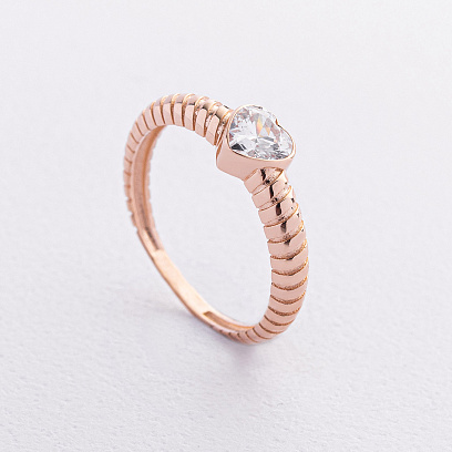 Золотое кольцо "Сердечко" с фианитом к08449