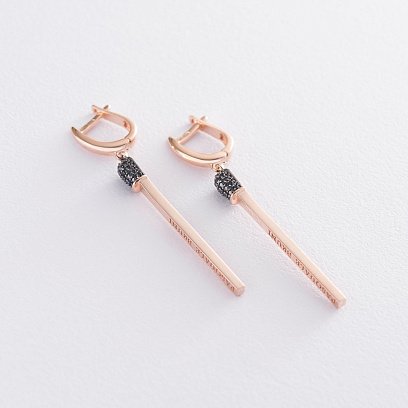 Золотые серьги "Спички" (черные фианиты) с06252