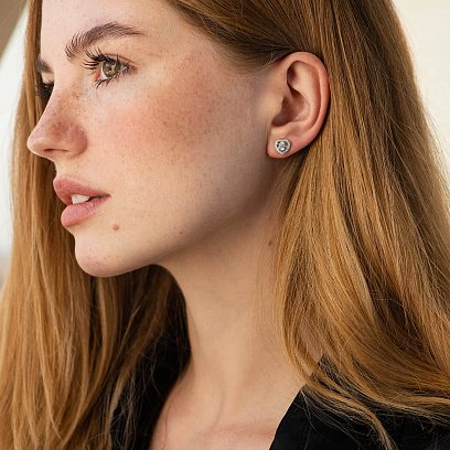 Золотые серьги - пусеты "Сердечки" с бриллиантами сб0490cha №2