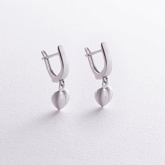 Серьги "Сердечки" в белом золоте с08388 №3
