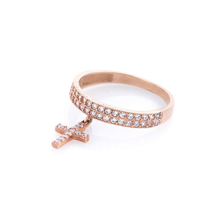 Золотое кольцо "Крестик" (фианиты) к132к от ювелирного магазина Оникс