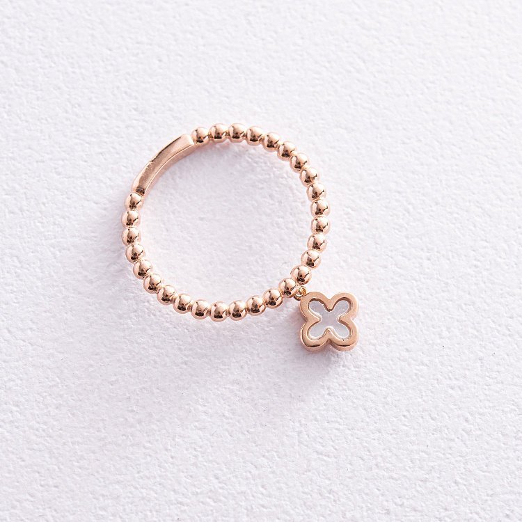 Шариковое золотое кольцо "Клевер" с перламутром к07184 от ювелирного магазина Оникс - 2