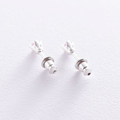 Серебряные серьги-гвоздики с фианитами 121890 №3