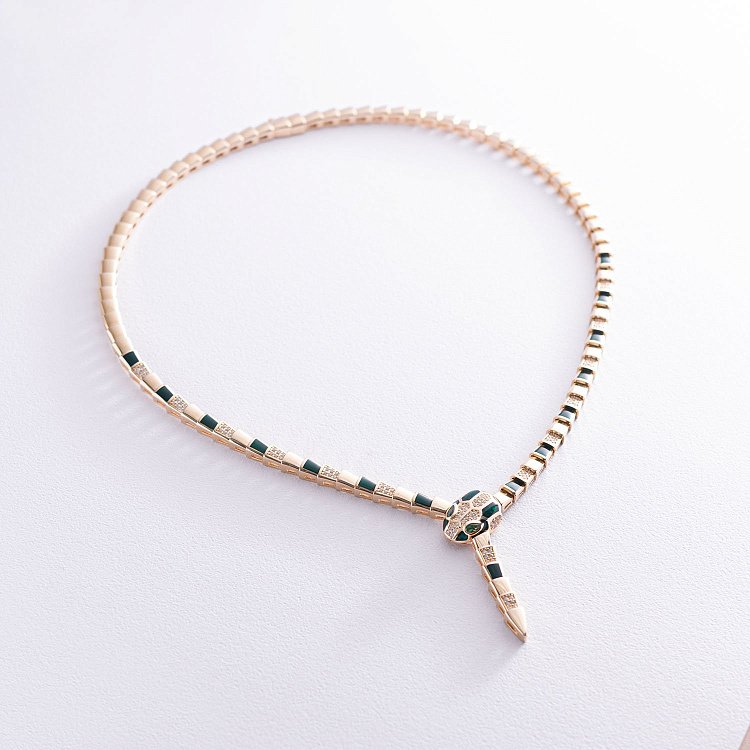 Золоте кольє "Змія" (емаль, фіаніт) кол01706 від ювелірного магазину Онікс