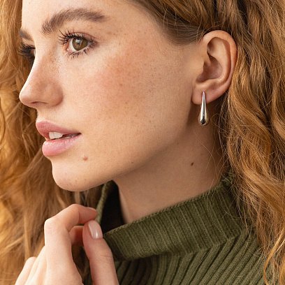 Серьги "Маленькие  капельки" в серебре (2.6 см) 122497 №2