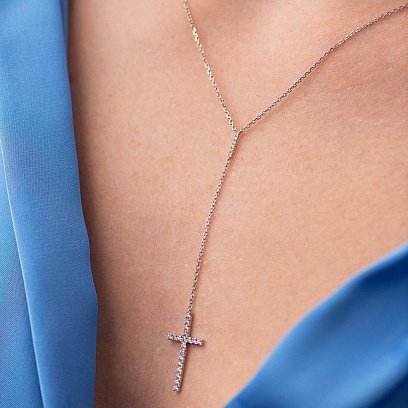 Золоте кольє - краватка "Хрестик" з діамантами колб0101mi №4