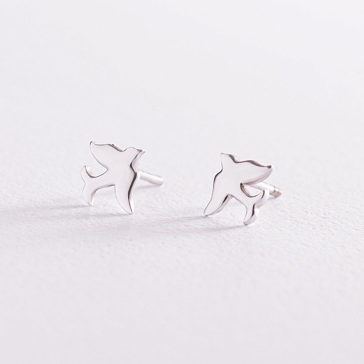 Срібні сережки - пусети "Пташки" 4873 від ювелірного магазину Онікс