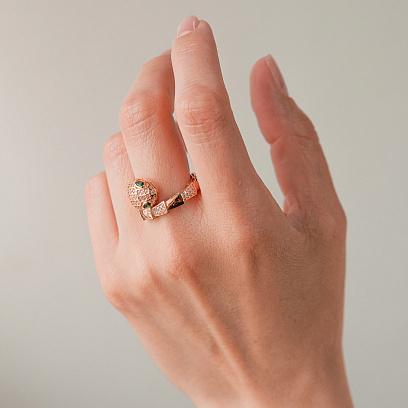 Каблучка "Змія" в червоному золоті (фіаніти) к08299 №4