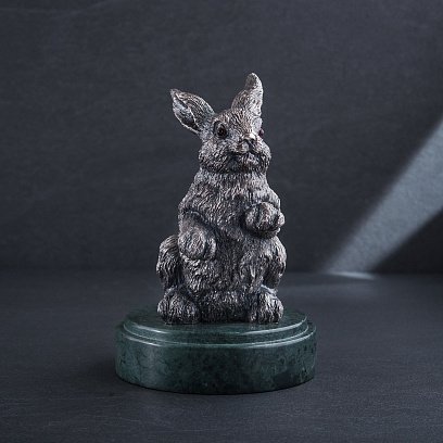 Серебряная фигура ручной работы "Зайка на мраморной подставке" сер00012 №2