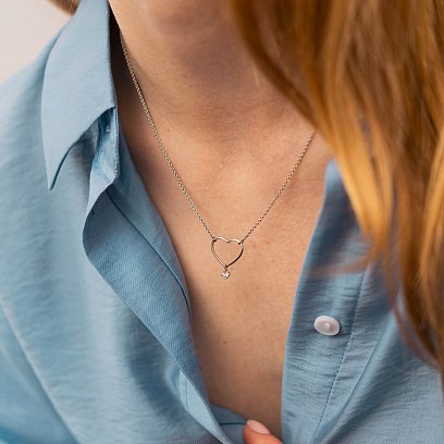 Серебряное колье "Сердечко" с фианитом 1087 №5