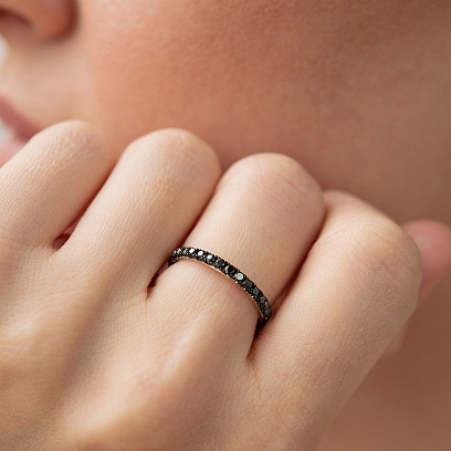 Золотое кольцо с дорожкой черных бриллиантов кб0618gm №4