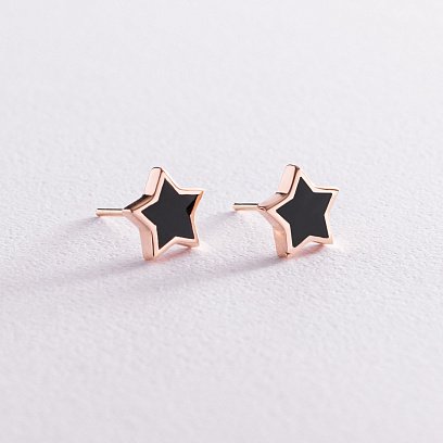 Золотые серьги - пусеты "Звездочки" с эмалью с07587