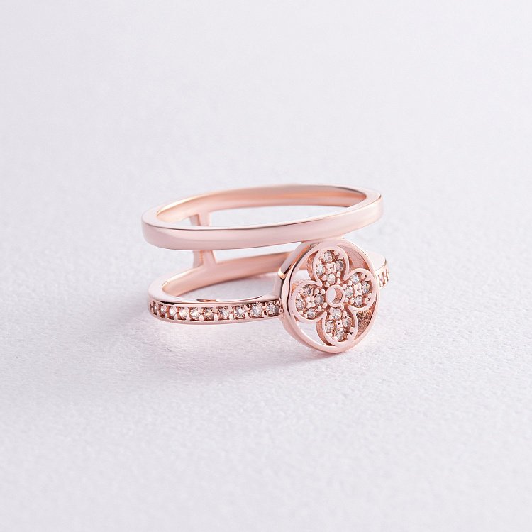 Каблучка "Конюшина" в червоному золоті (жовті фіаніти) к07436 від ювелірного магазину Онікс - 2