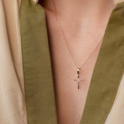 Золотое колье "Крестик" с фианитами кол02189 №2