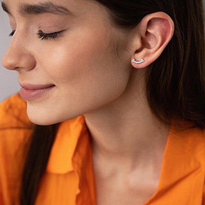 Срібні сережки - пусети "Smile" з фіанітами 902-01085 №2