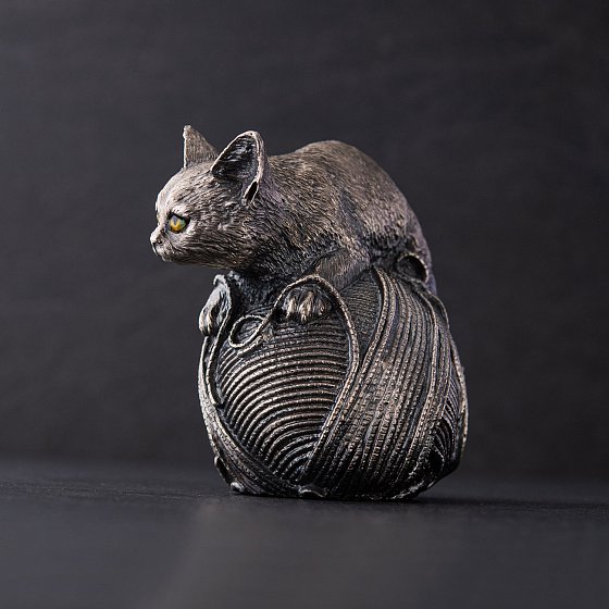 Серебряная фигура ручной работы "Кот и клубок ниток" 23091 №2