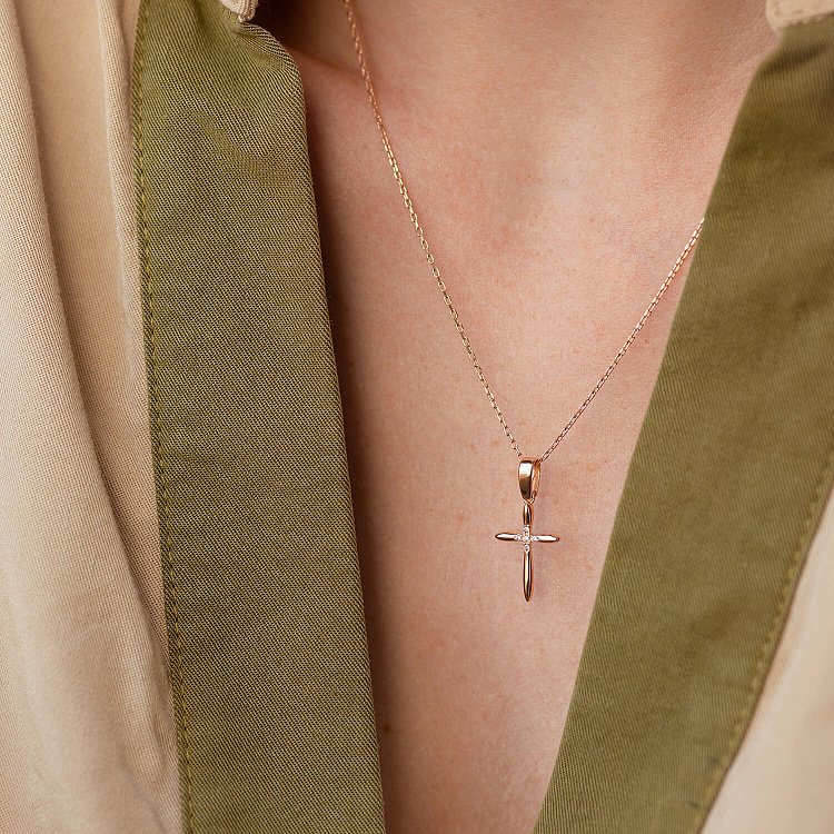 Золотое колье "Крестик" с фианитами кол02189 от ювелирного магазина Оникс - 1