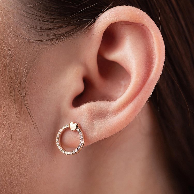 Золоті сережки - пусети "Сердечки" з фіанітами с08434 від ювелірного магазину Онікс - 5