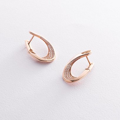 Золотые серьги "Капельки" с фианитами с08521 №5