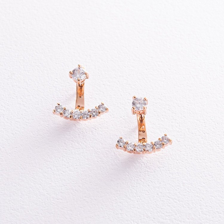 Сережки - джекети в червоному золоті (фіаніти) с04110 від ювелірного магазину Онікс - 5