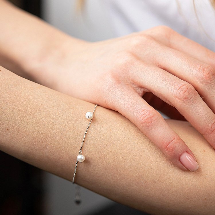 Браслет із перлами (біле золото) б05267 від ювелірного магазину Онікс - 3