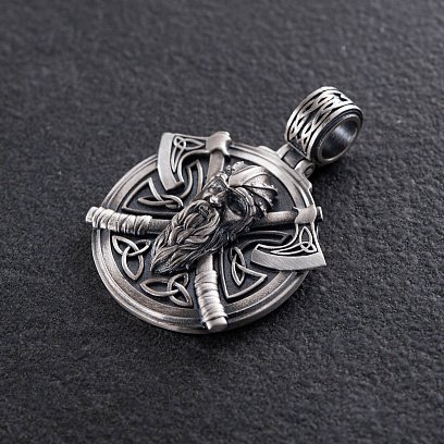 Серебряный кулон "Викинг с топорами" 266 №10