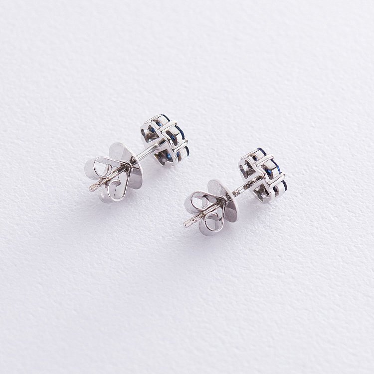 Золоті сережки - пусети "Квіточки" (сапфір, діамант) сб0139aj від ювелірного магазину Онікс - 2