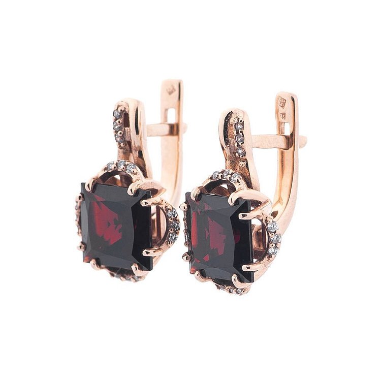 Золотые серьги (гранат, фианиты) 14048702 от ювелирного магазина Оникс - 1