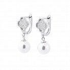 Срібні сережки (штучні перли, фіаніти) 122109 от ювелирного магазина Оникс - 1
