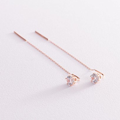 Золотые серьги - протяжки с фианитами с07594