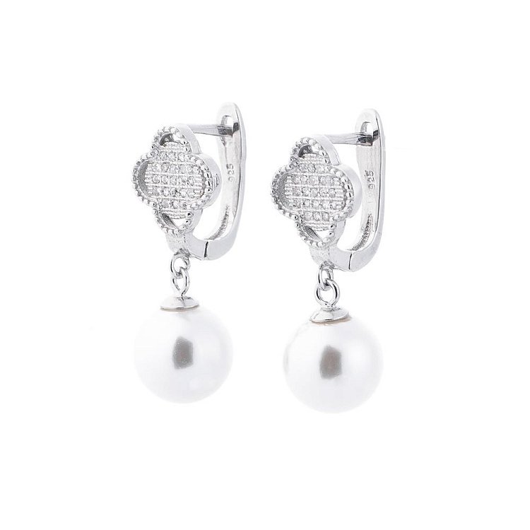 Срібні сережки (штучні перли, фіаніти) 122109 від ювелірного магазину Онікс - 1