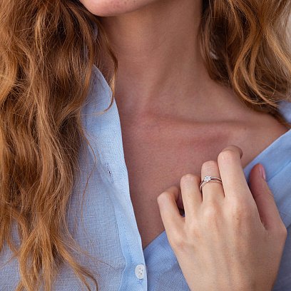 Кольцо "Цветочек" в белом золоте с бриллиантами к269cha №2