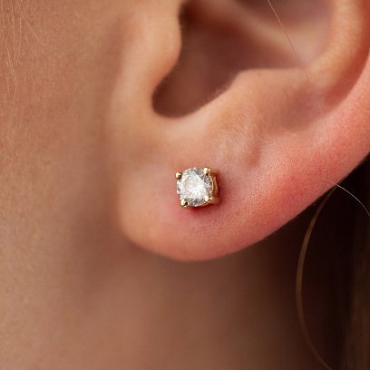 Сережки - пусети в жовтому золоті (фіаніти) с08637 №2