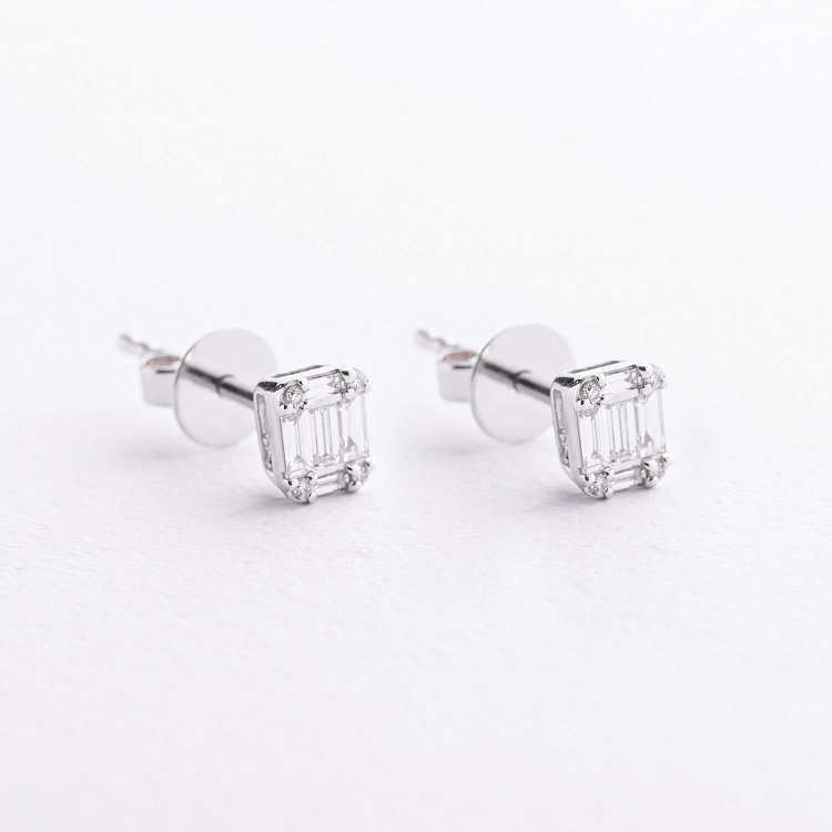 Сережки - пусети в білому золоті (діаманти) сб0695va від ювелірного магазину Онікс - 1