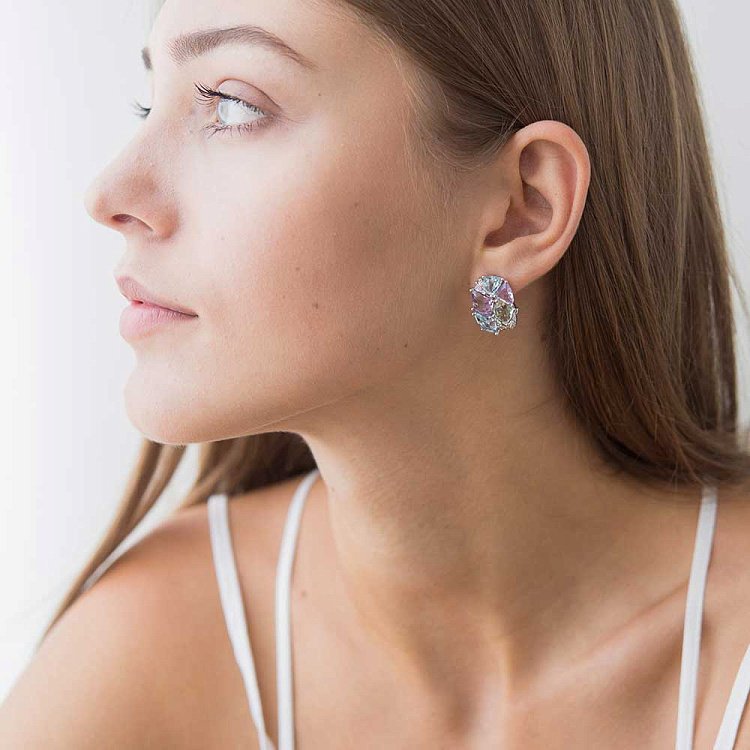 Золоті сережки з діамантами, аметистами і топазами E25030C від ювелірного магазину Онікс - 3