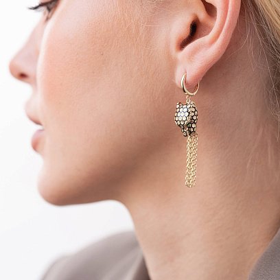 Золотые серьги "Пантеры" (эмаль, фианиты) с07711 №4