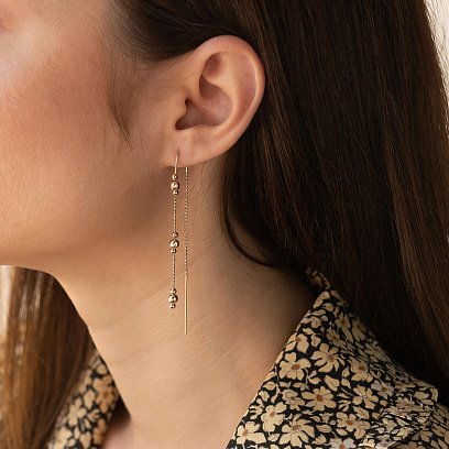 Золотые висячие серьги с шариками (протяжки) с08179 №3