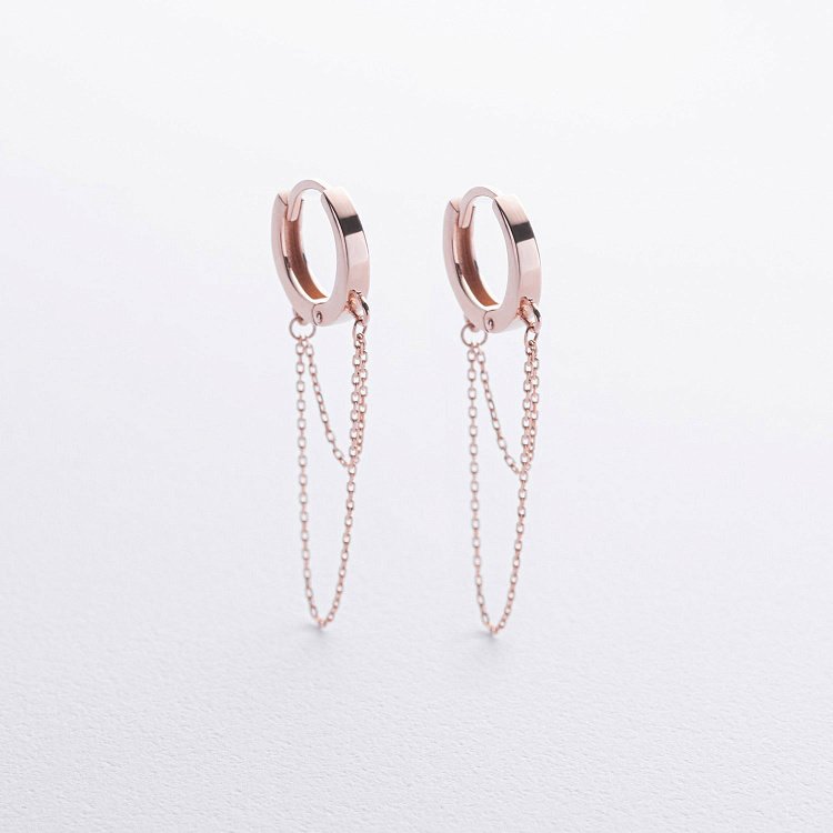 Золоті сережки - кільця з ланцюжками с08958 від ювелірного магазину Онікс