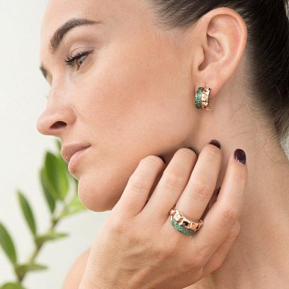 Золотые серьги с зелеными фианитами с05526 №4