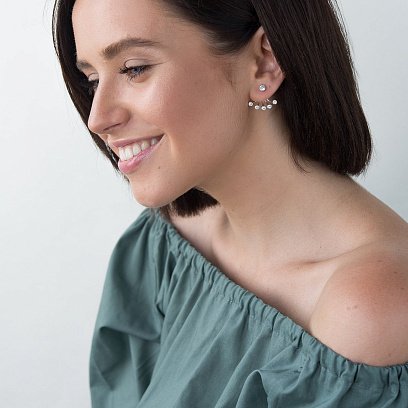 Срібні сережки-пусети з фіанітами 121652 №3